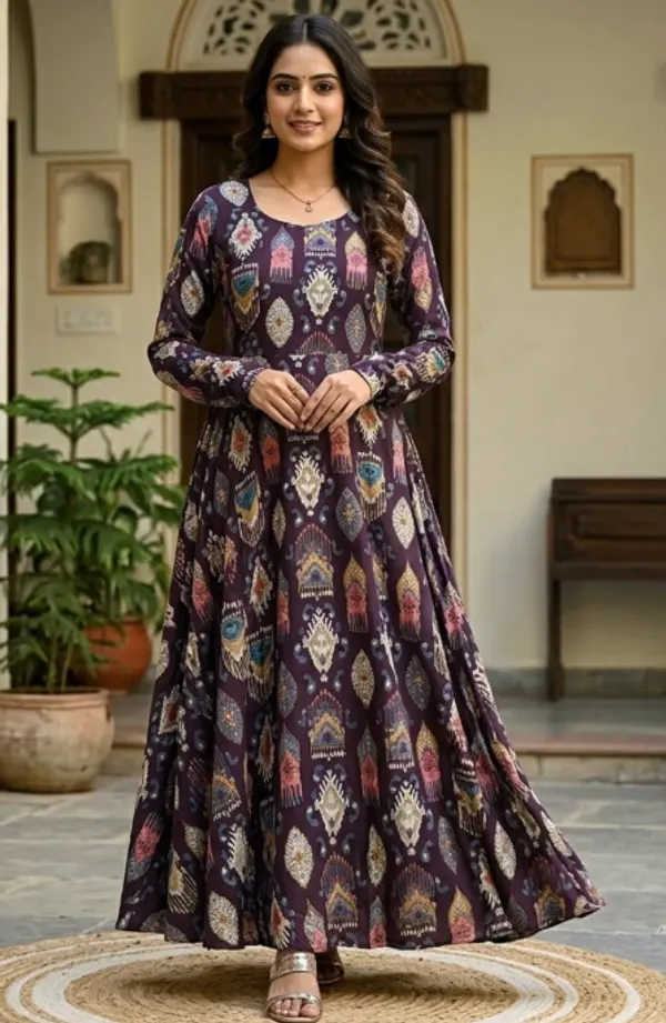 Premium 1st Quality Rayon Full Sleeves Long Anarkali Kurti | AK2229